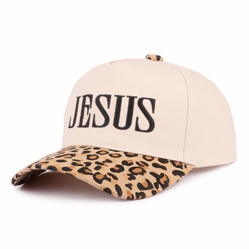 Nwt Women’s Cream Leopard Print Jesus Cap
